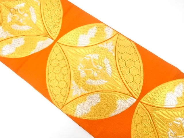 アンティーク　七宝に向かい鶴模様織り出し袋帯（着用可）